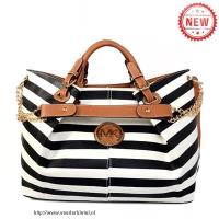 michael kors striped logo groot zwart wit bakken Tas Original 8gi7l283